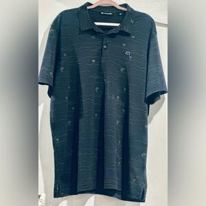 NWOT Travis Matthew Golf Polo Black w/PalmTrees & Waves pattern Mens XXL
